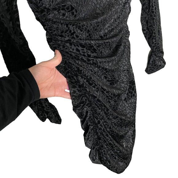 LIKELY Leopard Burnout Wylie Dress Size 2 Black Ruched Long Sleeve Mock Neck - Picture 5 of 10